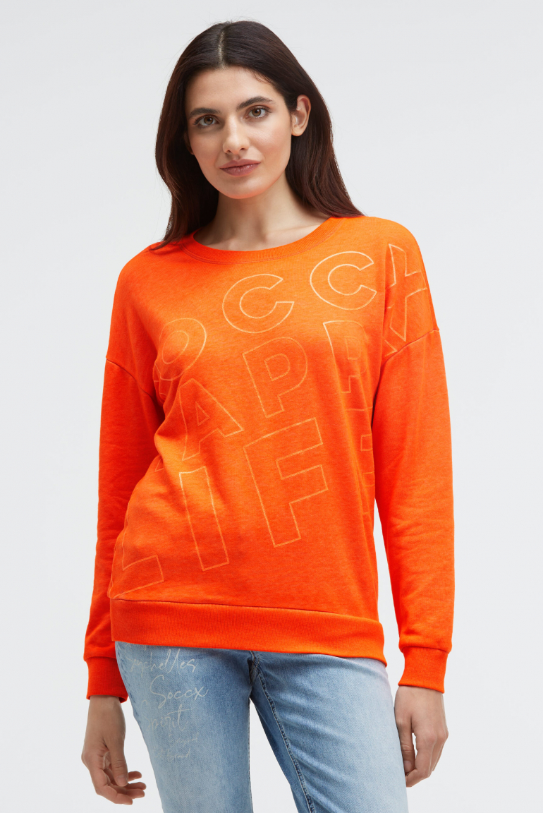 Sweatshirt mit Glitter Artwork neon orange