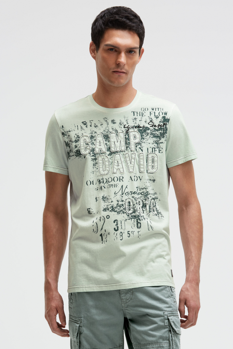 T-Shirt im Used Look mit Logo-Applikationen faded mint