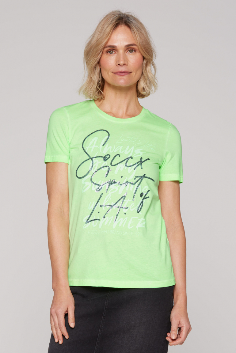 T-Shirt Inside Oil Dyed mit Pailletten-Wording neon green