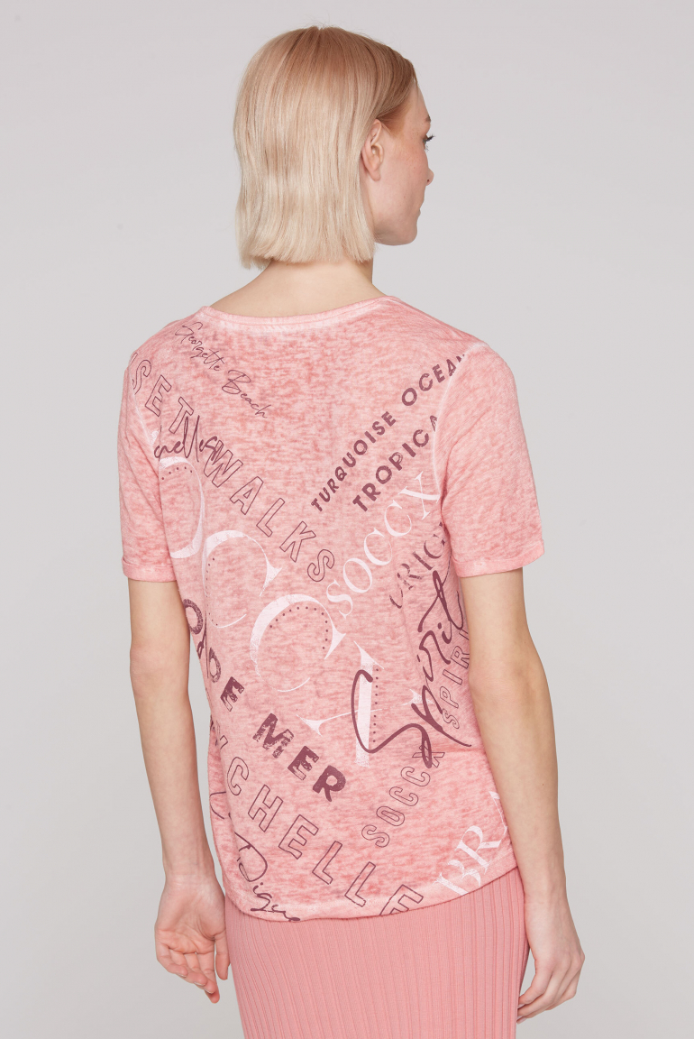 T-Shirt mit Leinen-Optik und Rücken-Print beachy red