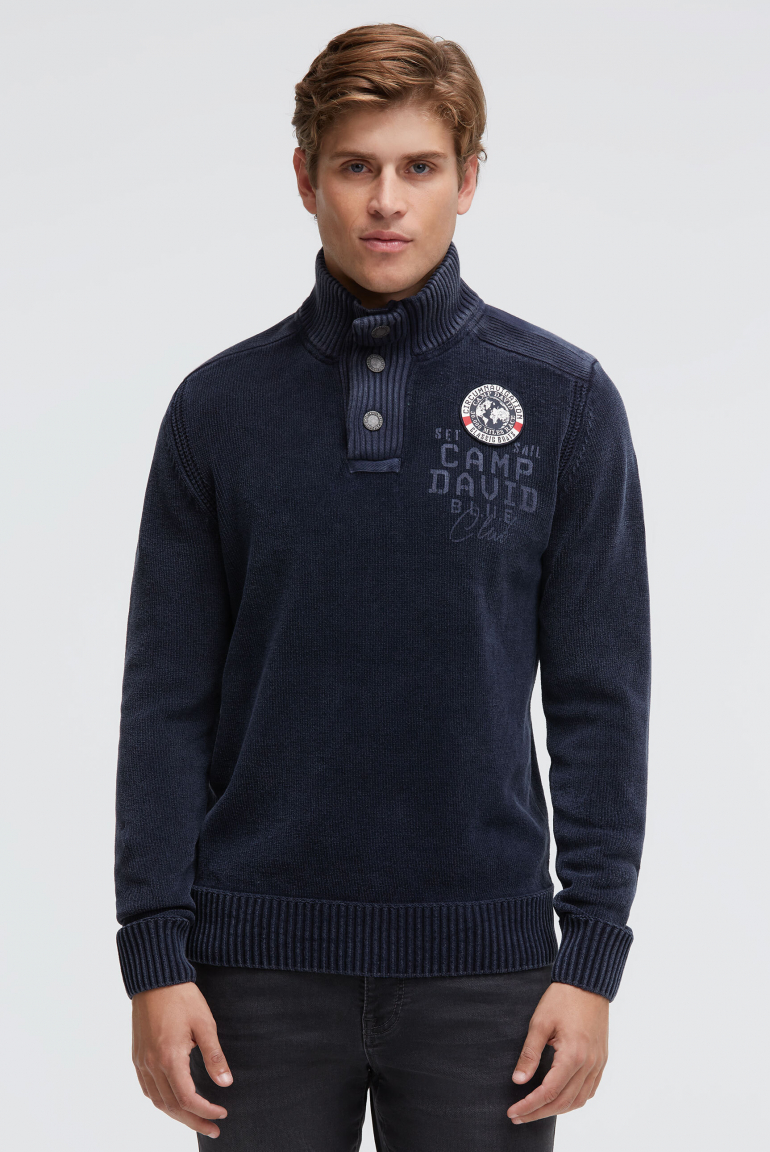 Troyer-Pullover aus Chenille mit Print und Patch blue navy
