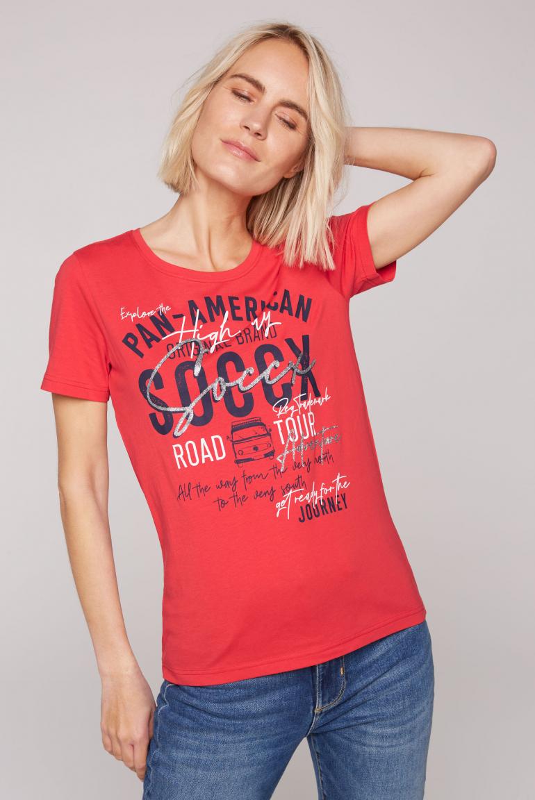 CAMP DAVID & SOCCX | T-Shirt Rundhals mit Label Print red orange