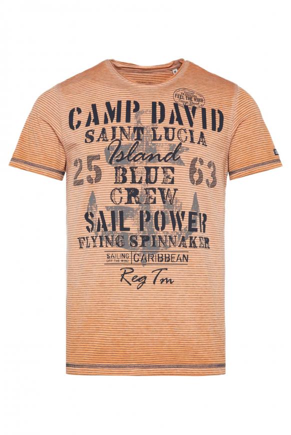 Ausbrenner-Shirt mit Streifen und Print orange peel