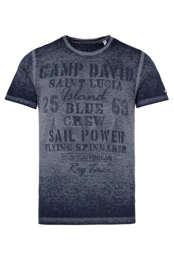 Ausbrenner-Shirt mit Streifen und Print blue navy