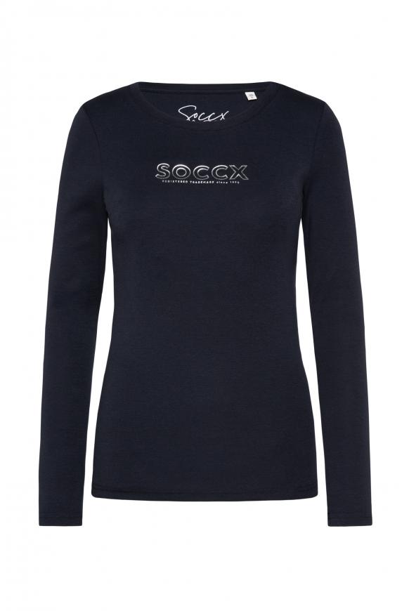 Basic Langarmshirt mit Foliendruck blue navy