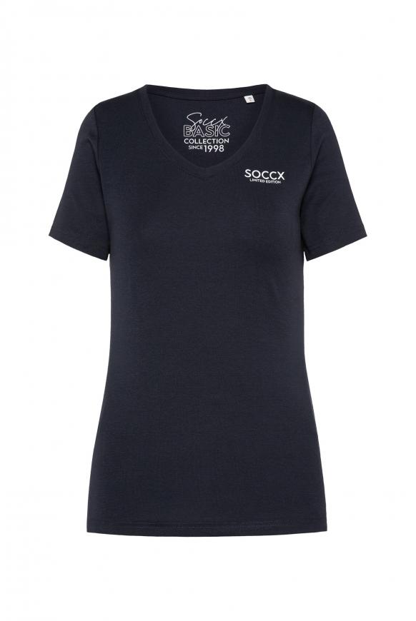 Basic T-Shirt mit V-Ausschnitt blue navy