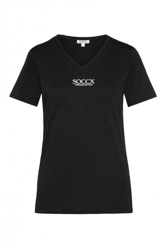 Basic T-Shirt mit V-Ausschnitt und Logo black