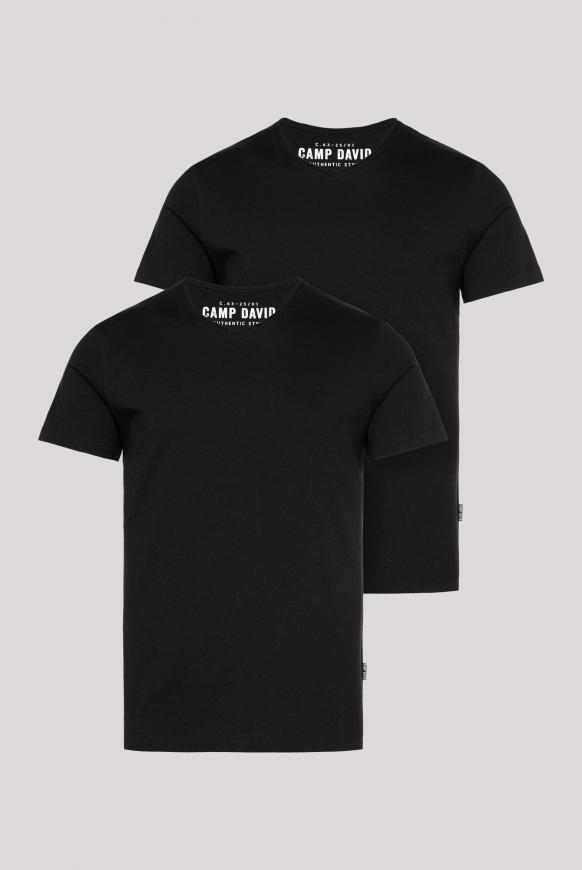 Basic T-Shirt V-Neck 2er-Pack black