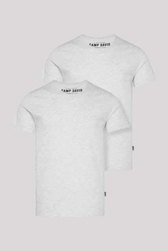 Basic T-Shirt V-Neck 2er-Pack grey melange