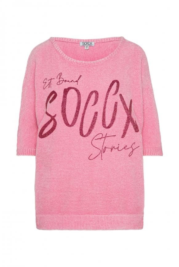 Chenille-Pullover mit tonigem Glitter Logo happy pink