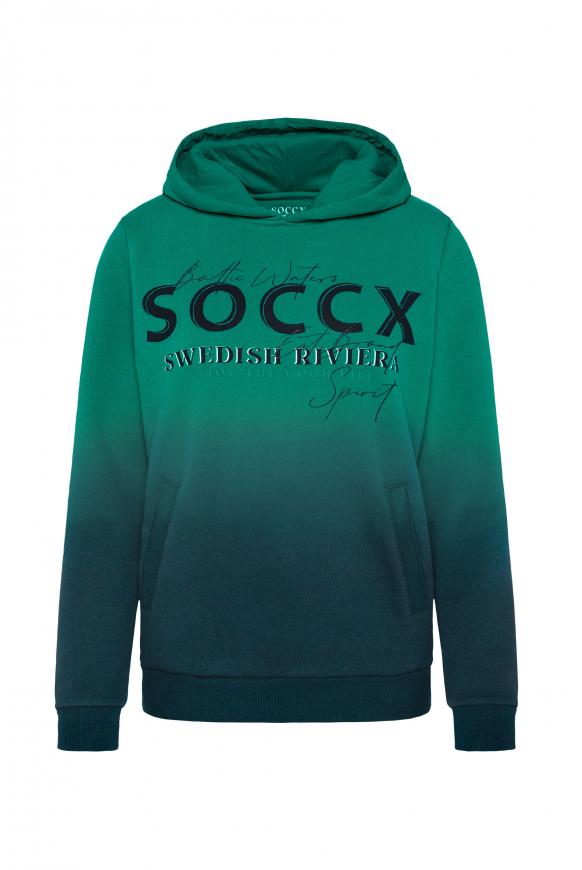 SOCCX Damen Pullover Mit Print - Flauschiger Strickpullover Mit Glitter Logo