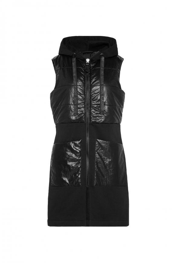Hoodie-Weste im Materialmix black