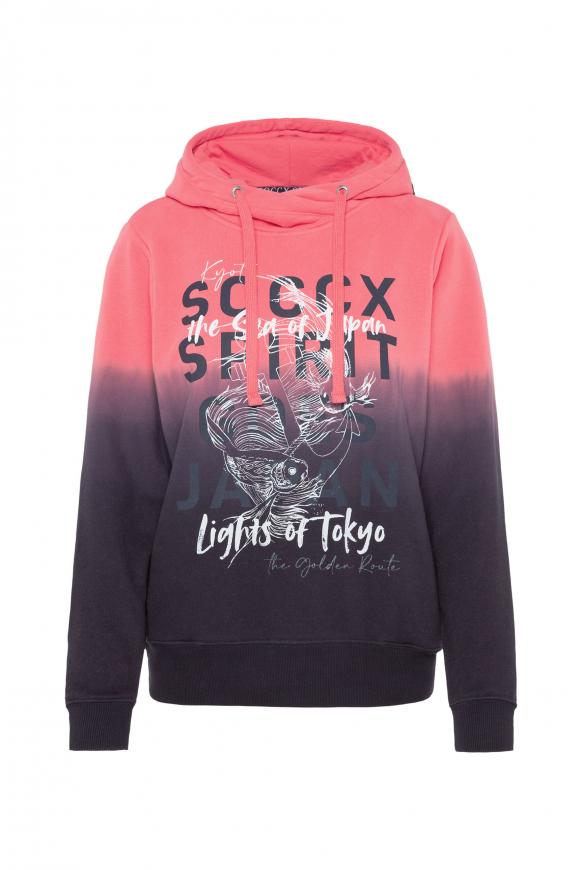 Kapuzensweatshirt Dip Dye mit Artworks coral crush