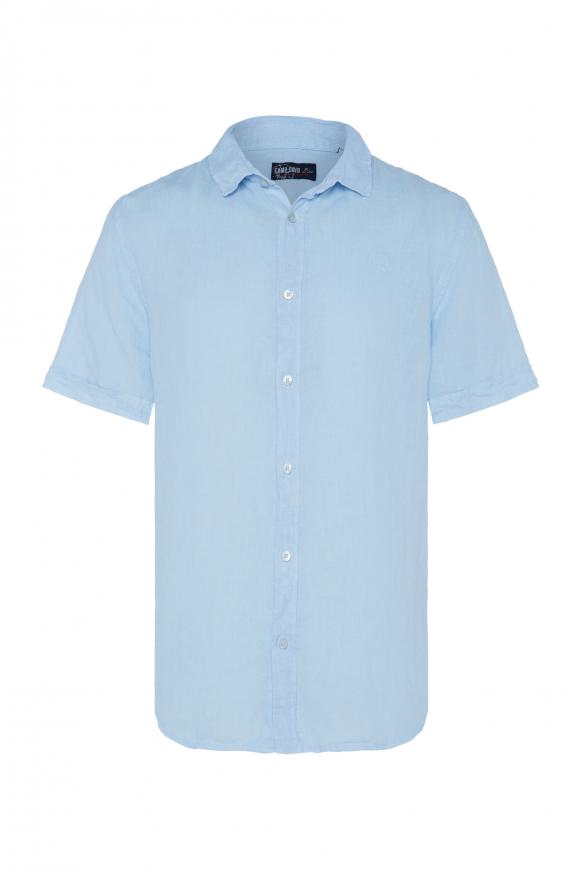 Kurzarmhemd aus Leinen mit Logostick summer blue