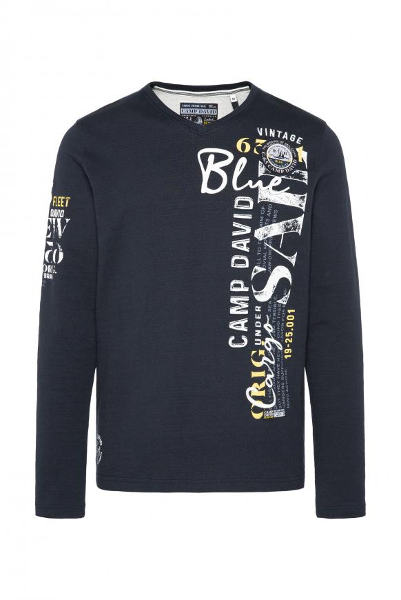Langarmshirt mit V-Neck und Artworks deep sea