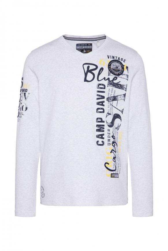 Langarmshirt mit V-Neck und Artworks ivory melange