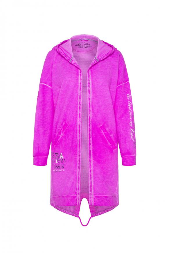 Lange Kapuzenjacke im Materialmix mit Prints new lilac