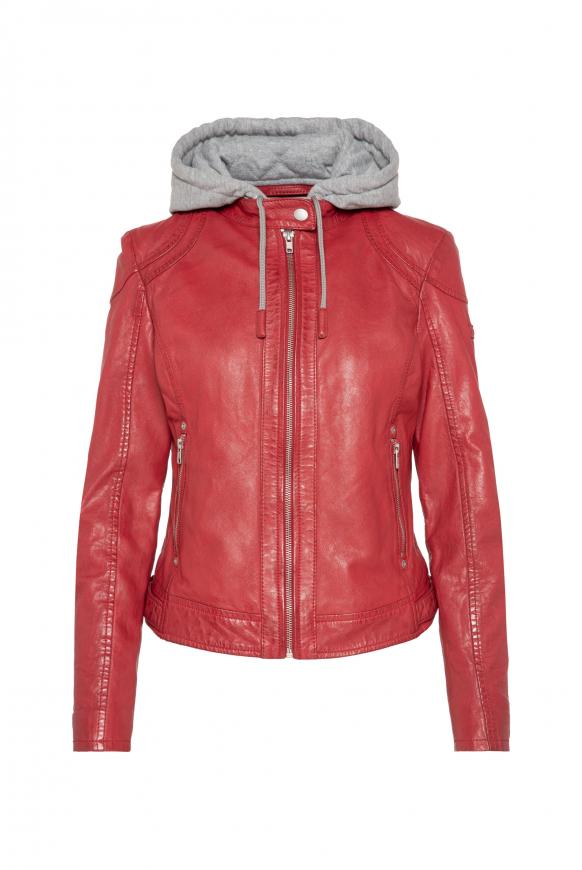 Lederjacke im Biker-Stil mit Kapuzeneinsatz red