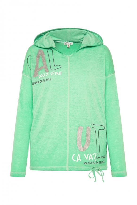 Leichtes Kapuzenshirt mit Ausbrenner-Effekten frenchy green