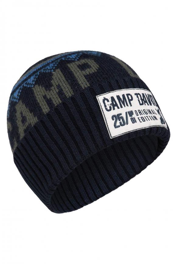 Logo-Mütze mit Intarsia-Strick blue navy