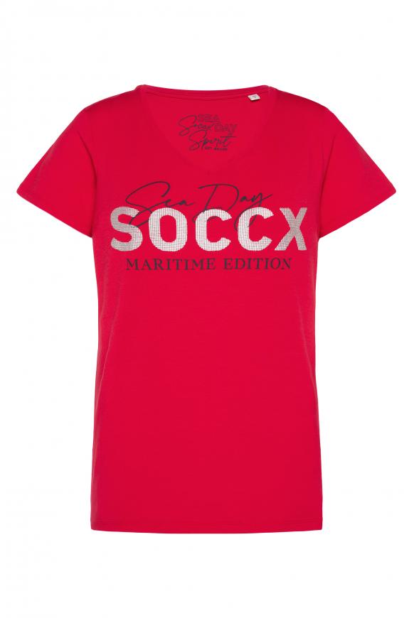 Logo T-Shirt mit V-Ausschnitt clear red