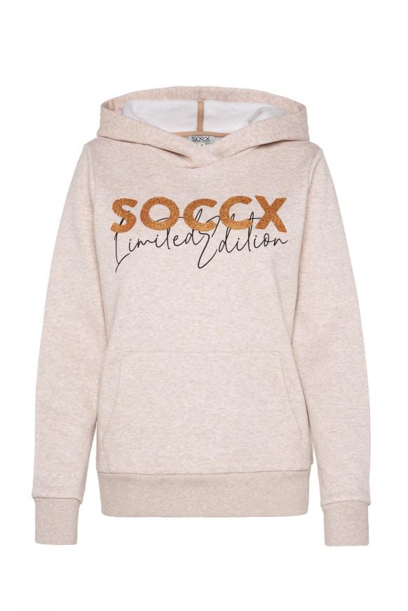 Melange Hoodie mit Glitter Print beige melange