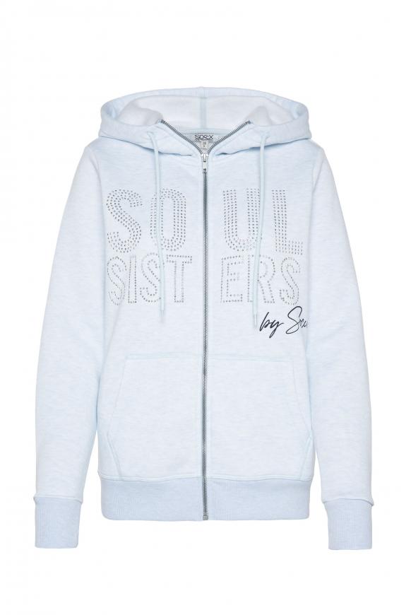Melierte Sweatjacke mit Kapuze und Artwork blue melange