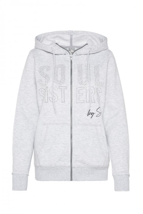 Melierte Sweatjacke mit Kapuze und Artwork grey melange