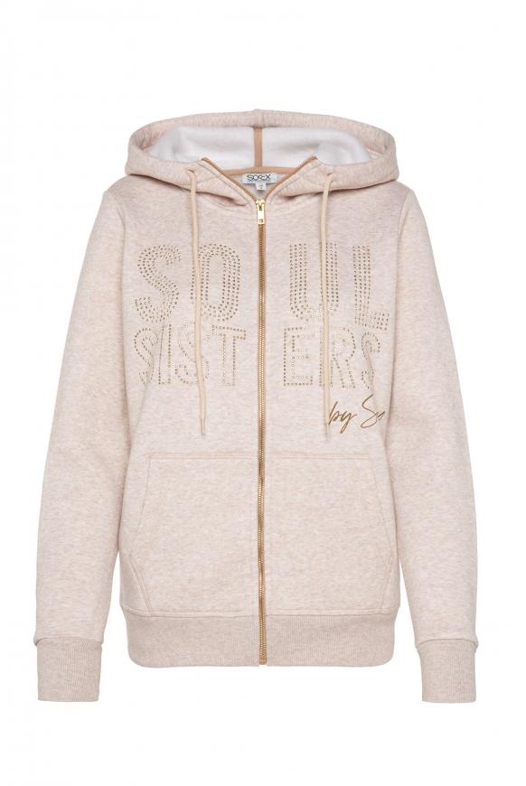 Melierte Sweatjacke mit Kapuze und Artwork beige melange