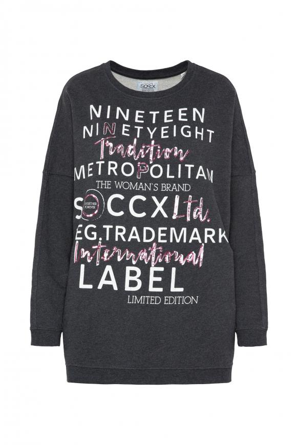Oversized Sweatshirt mit Pailletten-Wording anthra melange