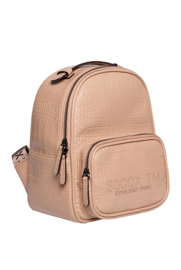 Rucksack mit Kroko-Prägung und Logo-Gurten chestnut