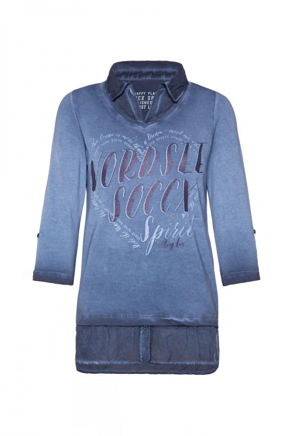 Shirt im Layer Look mit Glitter Print blue navy