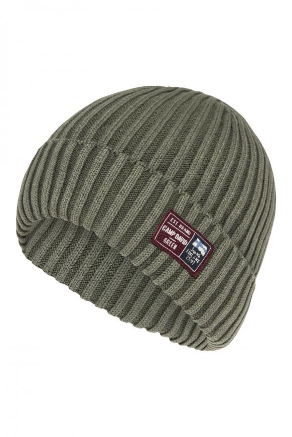 Stone Washed Mütze in Rippstrick medium khaki