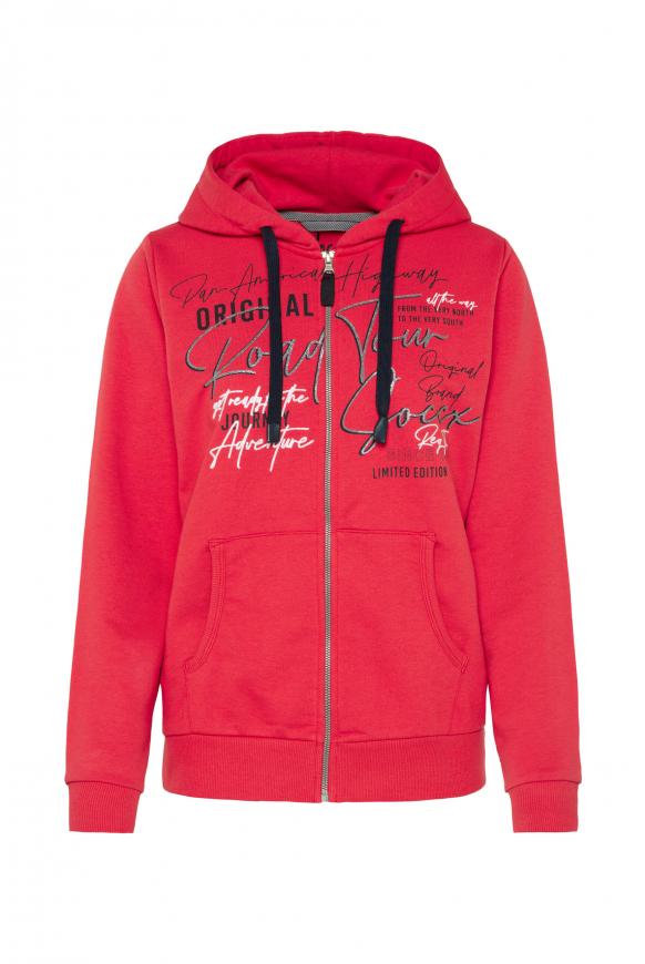 Sweatjacke mit Kapuze und Artwork red orange