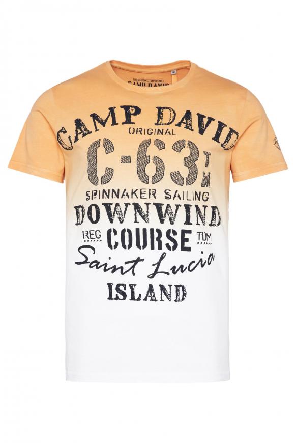 T-Shirt Dip Dye mit Used Print orange peel / opticwhite