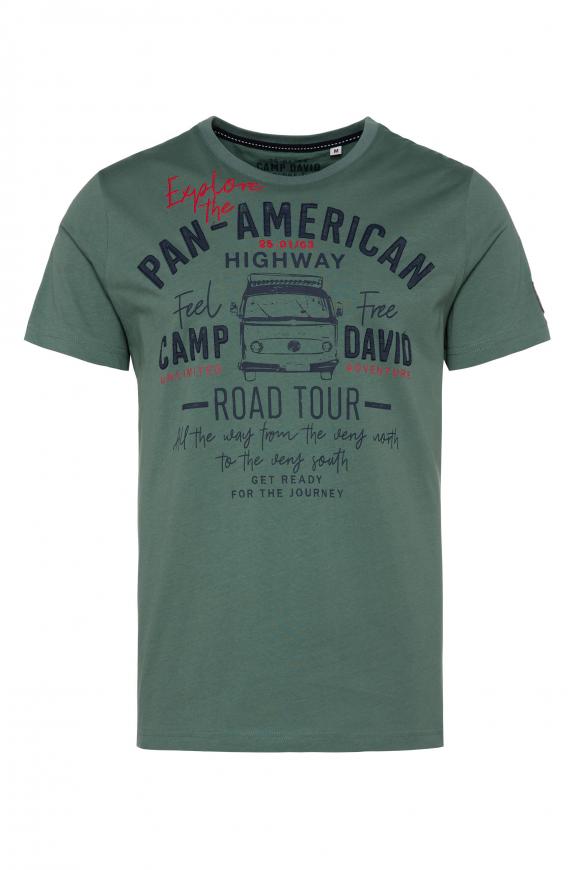 T-Shirt mit Label Prints und Stickereien grey green