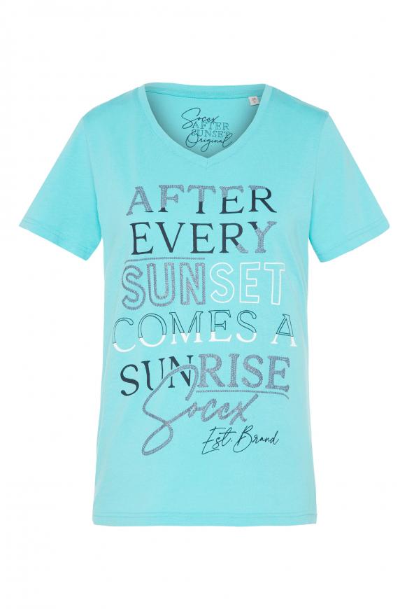 T-Shirt mit V-Ausschnitt und Artwork lagoon blue