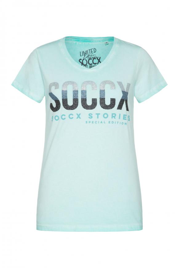 T-Shirt mit V-Ausschnitt und Logo Artwork cool mint