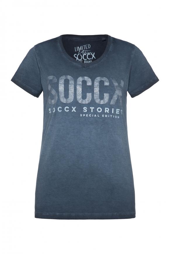 T-Shirt mit V-Ausschnitt und Logo Artwork blue navy