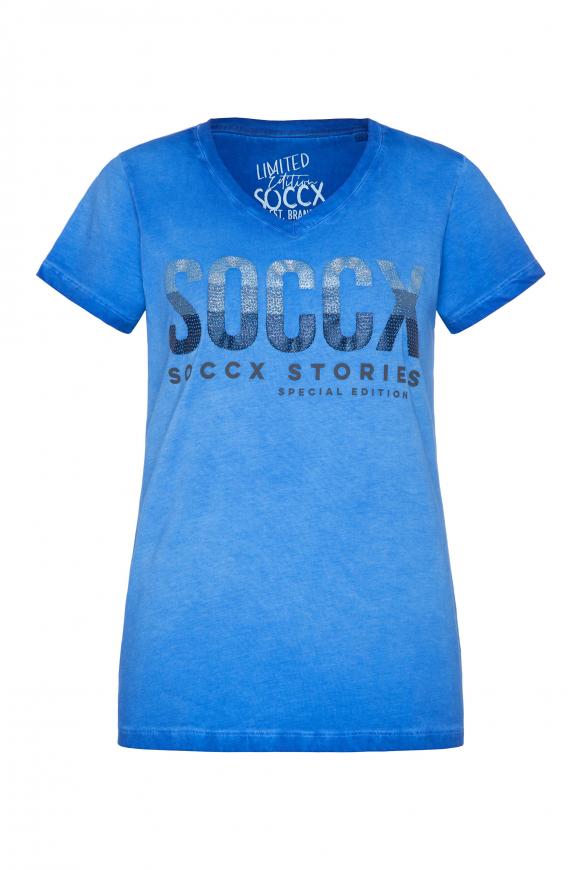 T-Shirt mit V-Ausschnitt und Logo Artwork coast blue