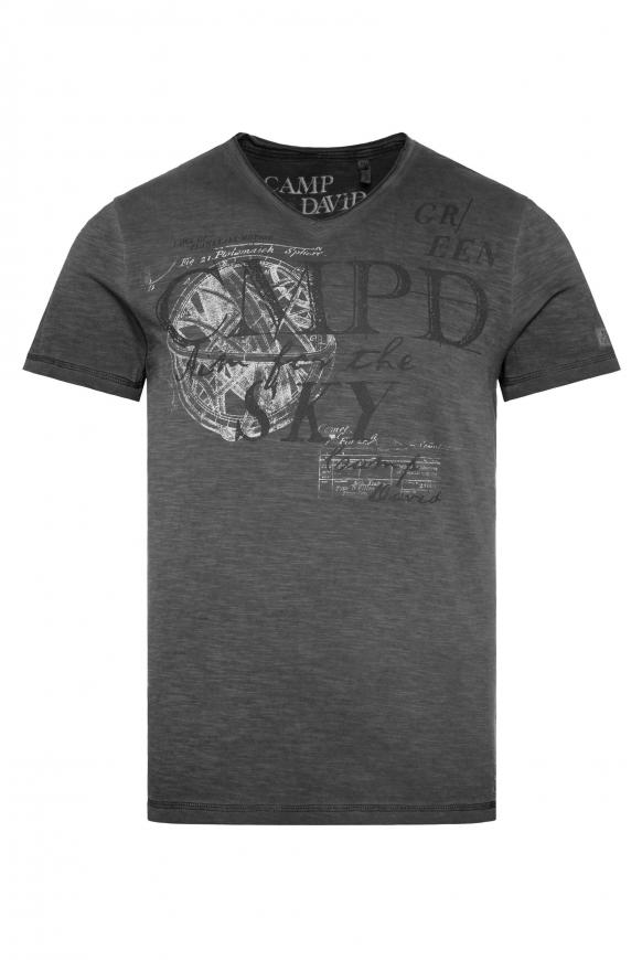 T-Shirt mit V-Ausschnitt und Used Prints black