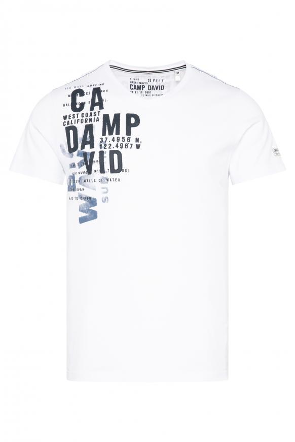T-Shirt mit V-Neck und Label Prints opticwhite