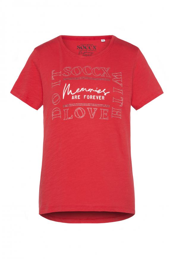 T-Shirt mit Wording aus Schmucksteinen flame scarlet