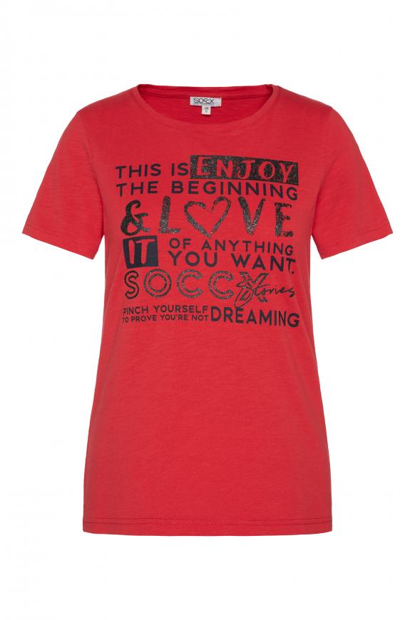 T-Shirt mit Wording Print flame scarlet