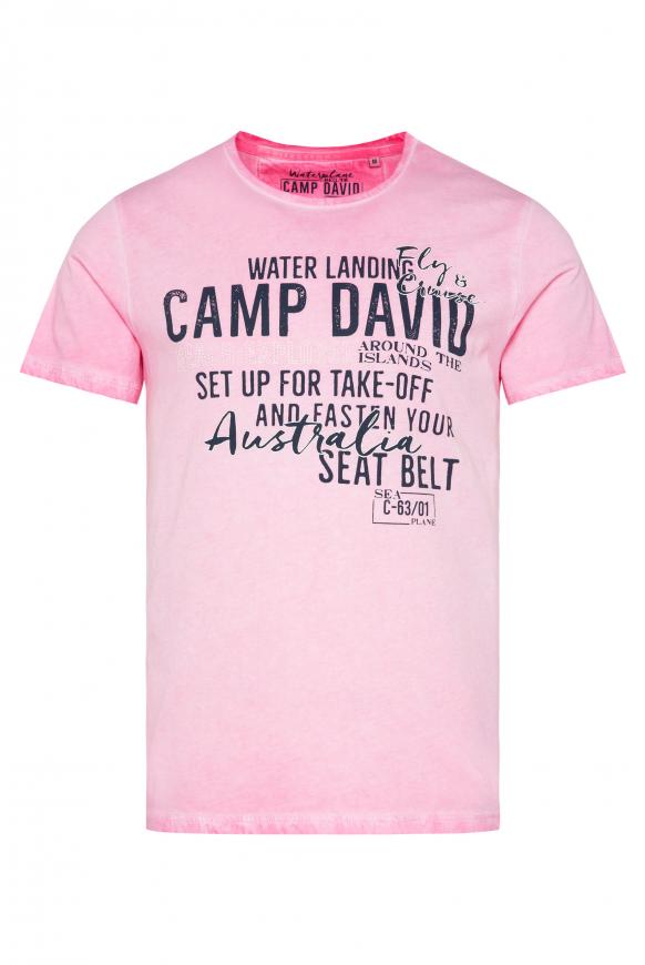 T-Shirt Oil Dyed mit Label Print new pink