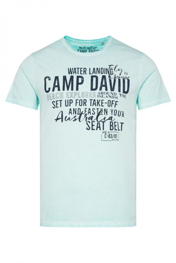 T-Shirt Oil Dyed mit Label Print cool mint