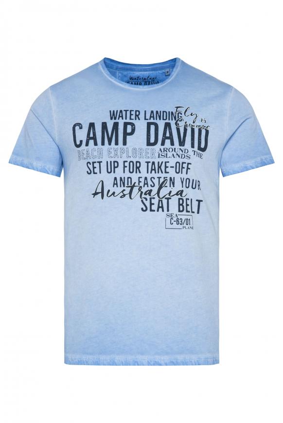 T-Shirt Oil Dyed mit Label Print scuba blue