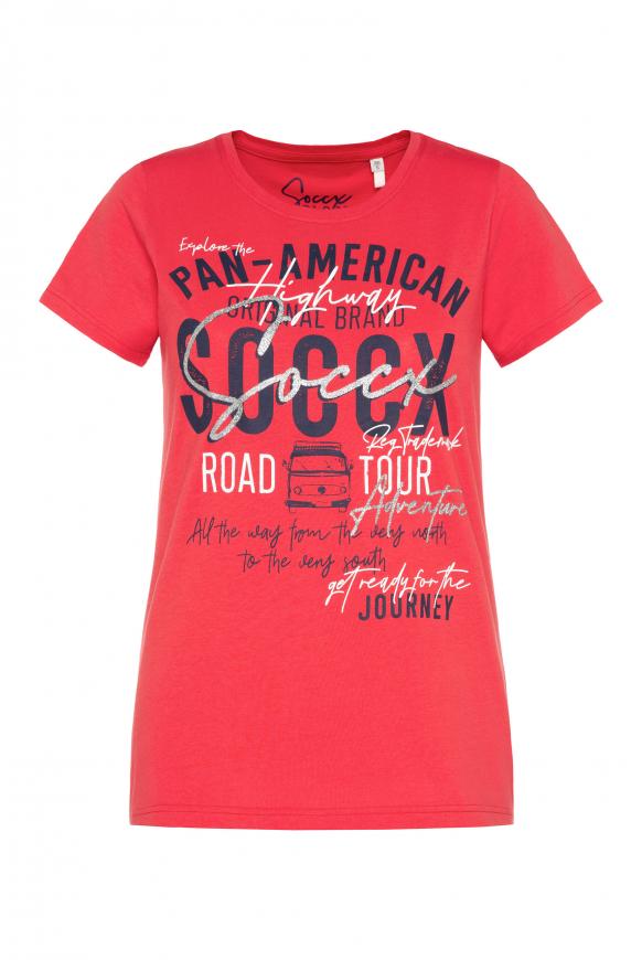T-Shirt Rundhals mit Label Print red orange