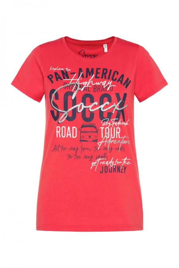 T-Shirt Rundhals mit Label Print red orange