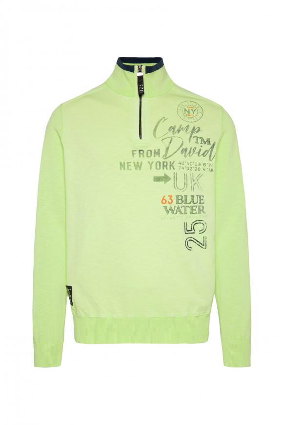 Troyer-Pullover Stone Washed im Materialmix neon lime